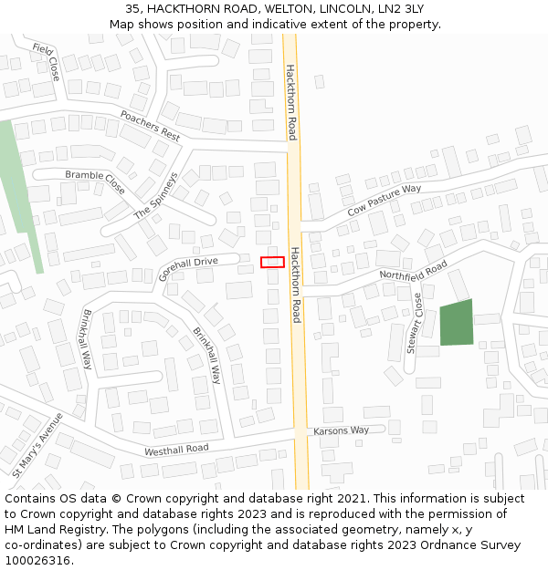 35, HACKTHORN ROAD, WELTON, LINCOLN, LN2 3LY: Location map and indicative extent of plot