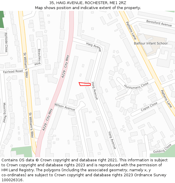 35, HAIG AVENUE, ROCHESTER, ME1 2RZ: Location map and indicative extent of plot