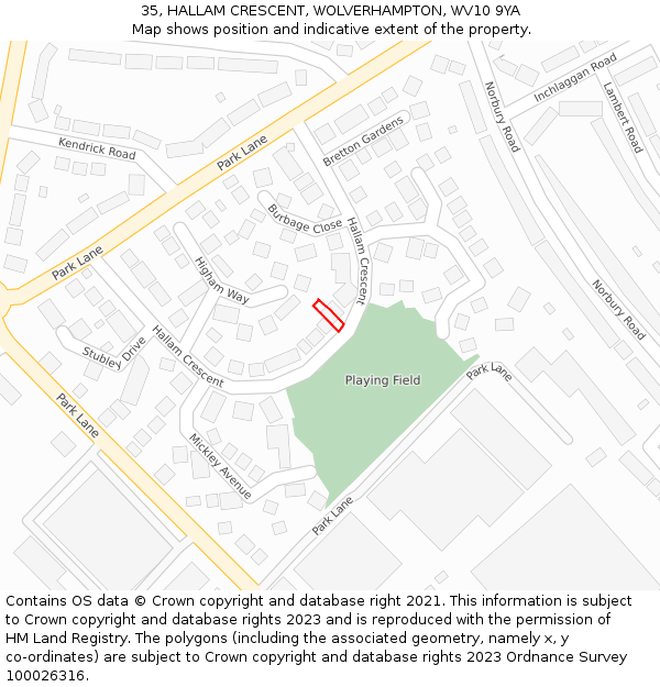 35, HALLAM CRESCENT, WOLVERHAMPTON, WV10 9YA: Location map and indicative extent of plot