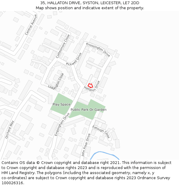 35, HALLATON DRIVE, SYSTON, LEICESTER, LE7 2DD: Location map and indicative extent of plot