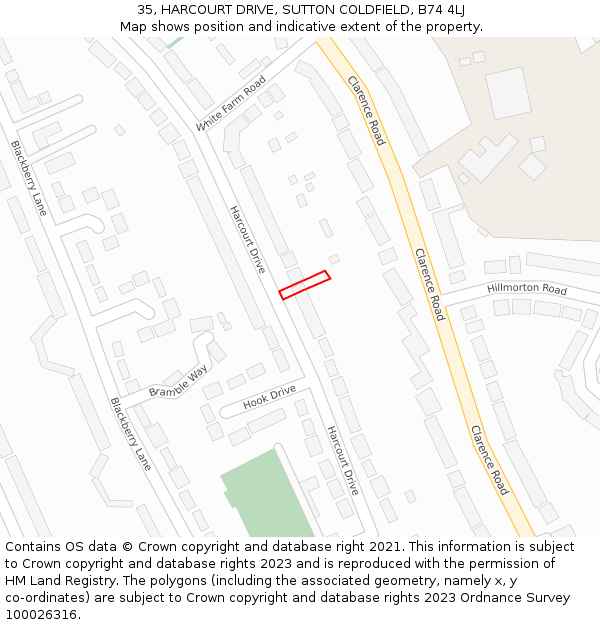35, HARCOURT DRIVE, SUTTON COLDFIELD, B74 4LJ: Location map and indicative extent of plot