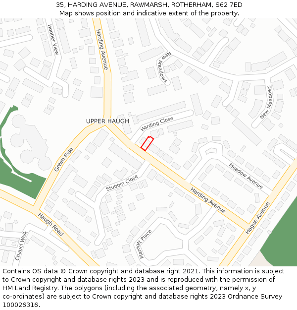 35, HARDING AVENUE, RAWMARSH, ROTHERHAM, S62 7ED: Location map and indicative extent of plot