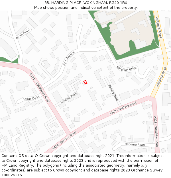 35, HARDING PLACE, WOKINGHAM, RG40 1BX: Location map and indicative extent of plot