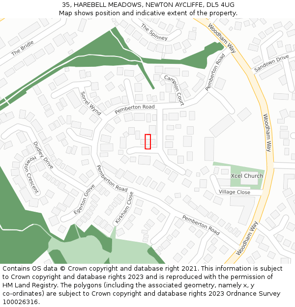 35, HAREBELL MEADOWS, NEWTON AYCLIFFE, DL5 4UG: Location map and indicative extent of plot
