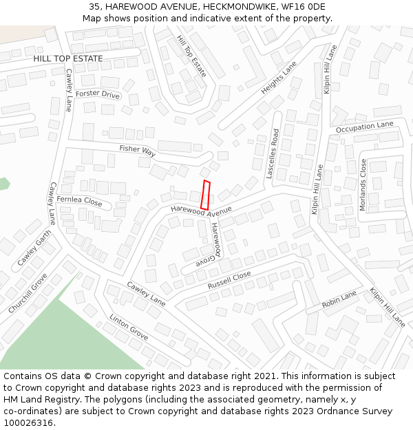 35, HAREWOOD AVENUE, HECKMONDWIKE, WF16 0DE: Location map and indicative extent of plot