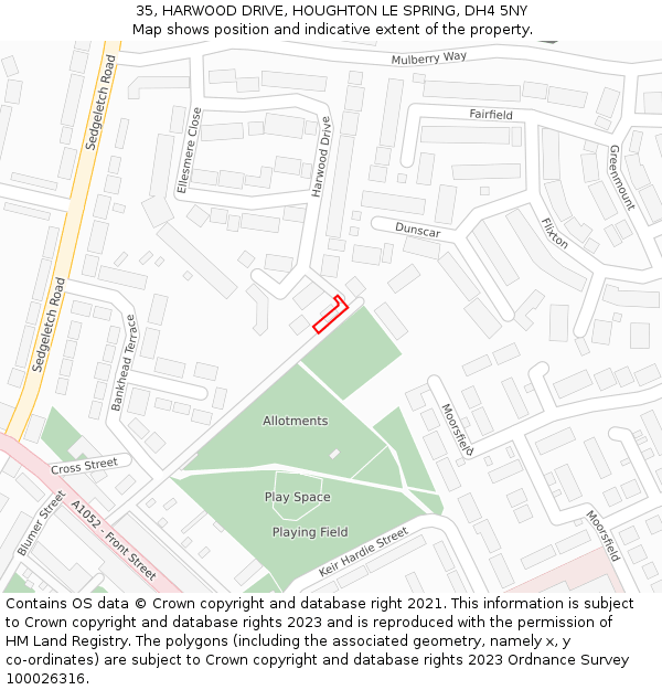 35, HARWOOD DRIVE, HOUGHTON LE SPRING, DH4 5NY: Location map and indicative extent of plot