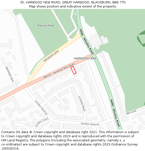 35, HARWOOD NEW ROAD, GREAT HARWOOD, BLACKBURN, BB6 7TD: Location map and indicative extent of plot