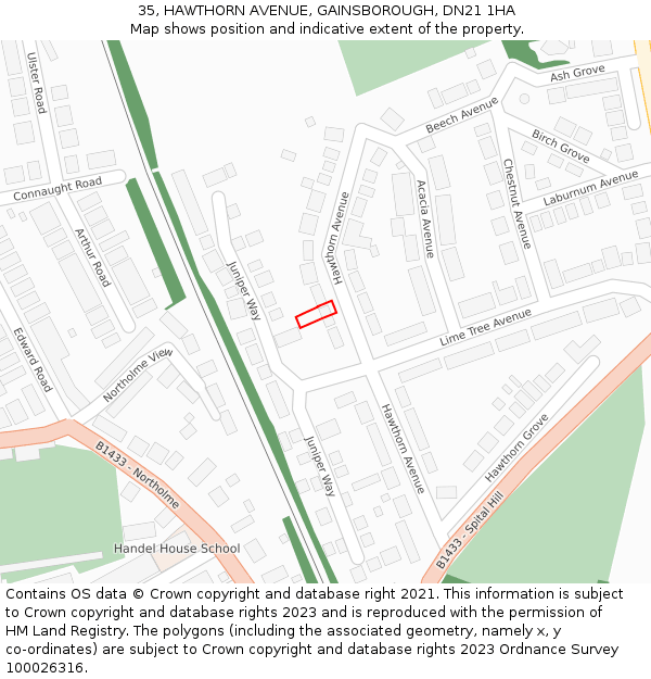 35, HAWTHORN AVENUE, GAINSBOROUGH, DN21 1HA: Location map and indicative extent of plot