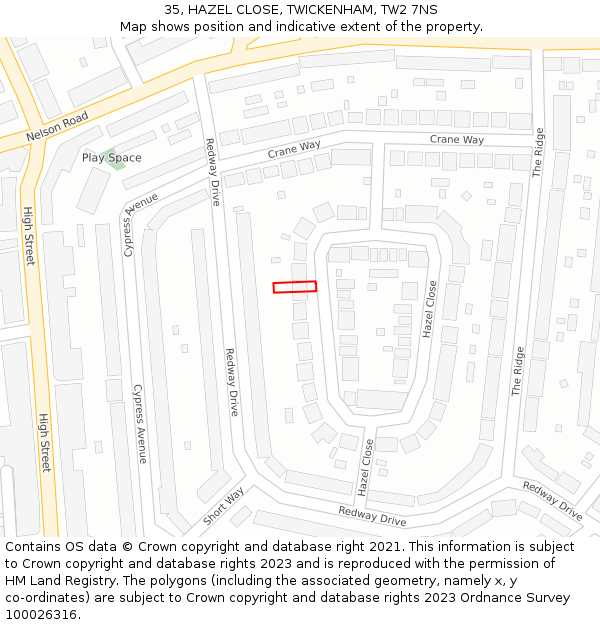 35, HAZEL CLOSE, TWICKENHAM, TW2 7NS: Location map and indicative extent of plot