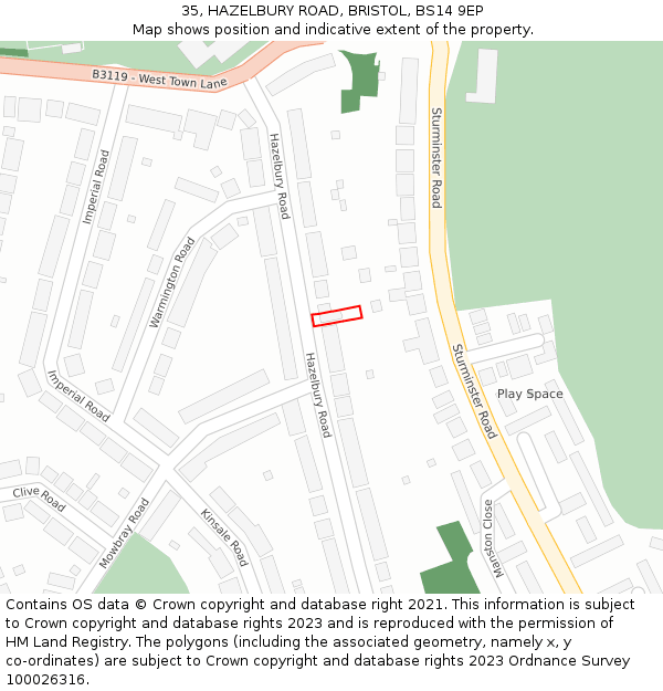 35, HAZELBURY ROAD, BRISTOL, BS14 9EP: Location map and indicative extent of plot