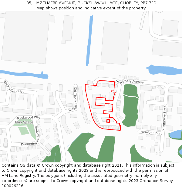 35, HAZELMERE AVENUE, BUCKSHAW VILLAGE, CHORLEY, PR7 7FD: Location map and indicative extent of plot