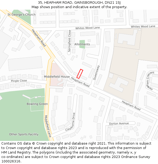 35, HEAPHAM ROAD, GAINSBOROUGH, DN21 1SJ: Location map and indicative extent of plot