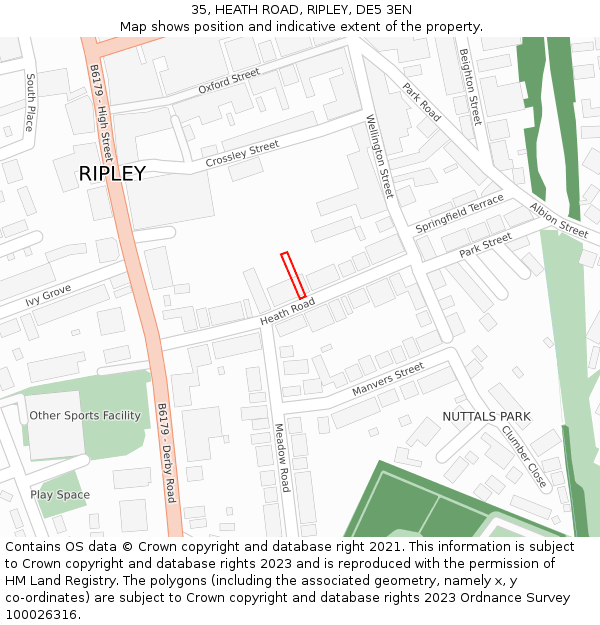 35, HEATH ROAD, RIPLEY, DE5 3EN: Location map and indicative extent of plot