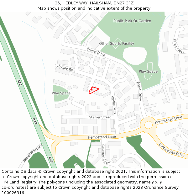 35, HEDLEY WAY, HAILSHAM, BN27 3FZ: Location map and indicative extent of plot