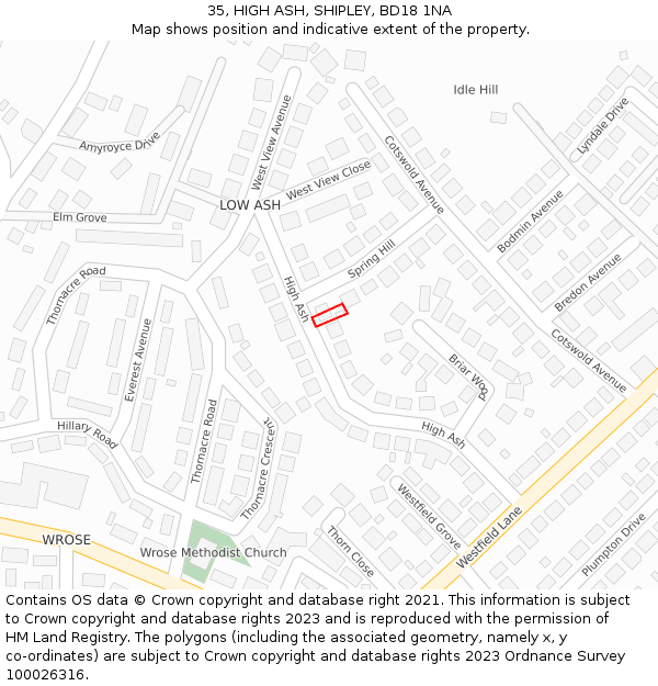 35, HIGH ASH, SHIPLEY, BD18 1NA: Location map and indicative extent of plot