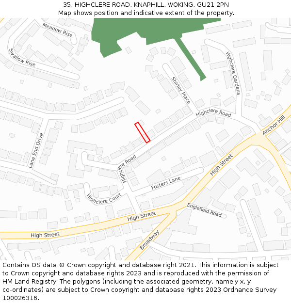 35, HIGHCLERE ROAD, KNAPHILL, WOKING, GU21 2PN: Location map and indicative extent of plot