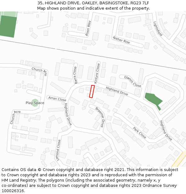 35, HIGHLAND DRIVE, OAKLEY, BASINGSTOKE, RG23 7LF: Location map and indicative extent of plot