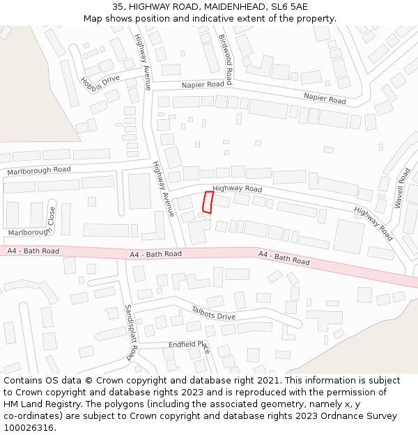 35, HIGHWAY ROAD, MAIDENHEAD, SL6 5AE: Location map and indicative extent of plot