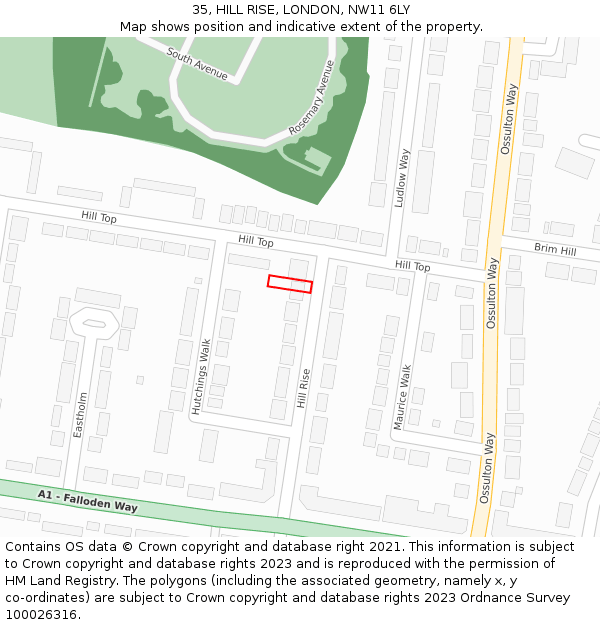 35, HILL RISE, LONDON, NW11 6LY: Location map and indicative extent of plot