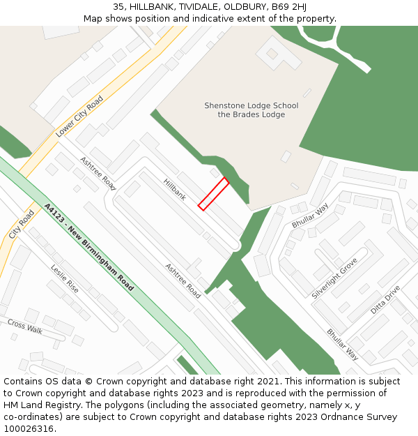 35, HILLBANK, TIVIDALE, OLDBURY, B69 2HJ: Location map and indicative extent of plot
