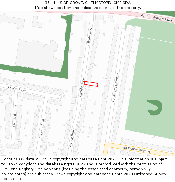35, HILLSIDE GROVE, CHELMSFORD, CM2 9DA: Location map and indicative extent of plot