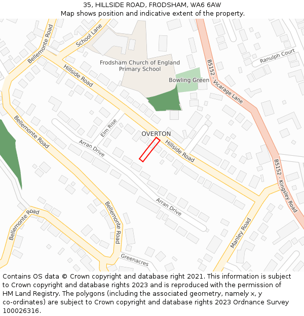 35, HILLSIDE ROAD, FRODSHAM, WA6 6AW: Location map and indicative extent of plot