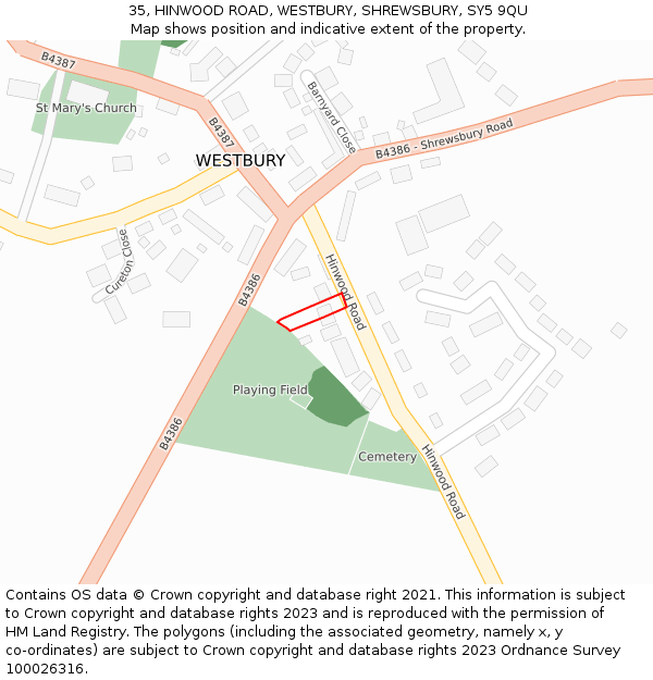 35, HINWOOD ROAD, WESTBURY, SHREWSBURY, SY5 9QU: Location map and indicative extent of plot