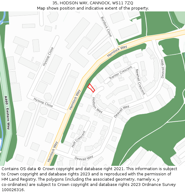 35, HODSON WAY, CANNOCK, WS11 7ZQ: Location map and indicative extent of plot