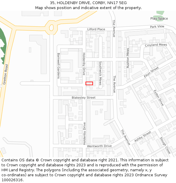 35, HOLDENBY DRIVE, CORBY, NN17 5EG: Location map and indicative extent of plot
