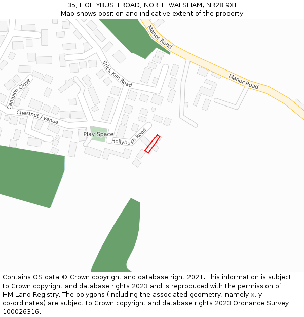 35, HOLLYBUSH ROAD, NORTH WALSHAM, NR28 9XT: Location map and indicative extent of plot