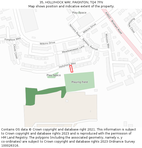 35, HOLLYHOCK WAY, PAIGNTON, TQ4 7FN: Location map and indicative extent of plot