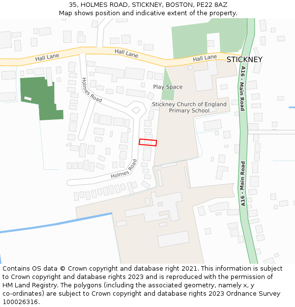 35, HOLMES ROAD, STICKNEY, BOSTON, PE22 8AZ: Location map and indicative extent of plot