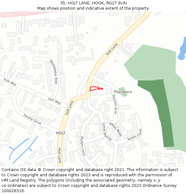 35, HOLT LANE, HOOK, RG27 9UN: Location map and indicative extent of plot