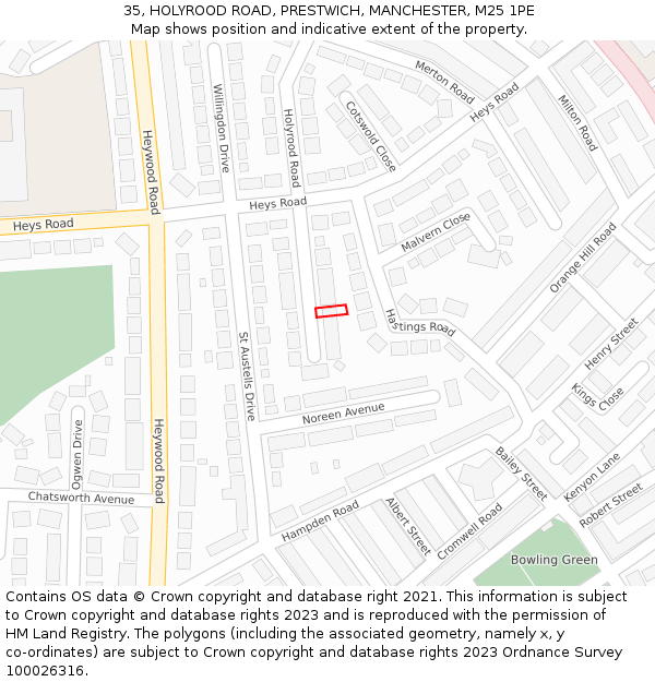 35, HOLYROOD ROAD, PRESTWICH, MANCHESTER, M25 1PE: Location map and indicative extent of plot