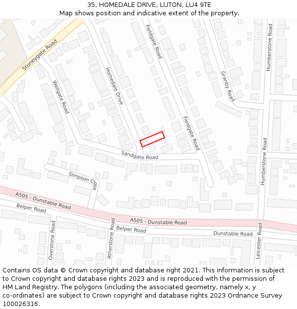 35, HOMEDALE DRIVE, LUTON, LU4 9TE: Location map and indicative extent of plot