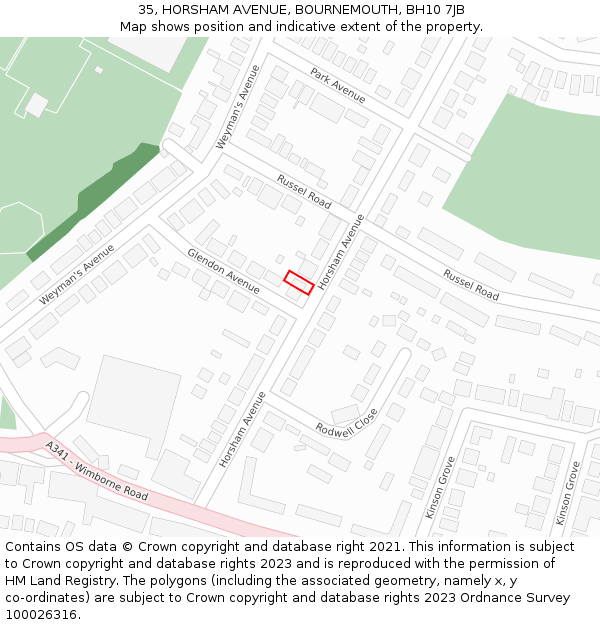 35, HORSHAM AVENUE, BOURNEMOUTH, BH10 7JB: Location map and indicative extent of plot