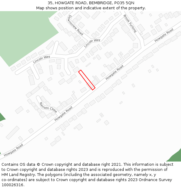 35, HOWGATE ROAD, BEMBRIDGE, PO35 5QN: Location map and indicative extent of plot