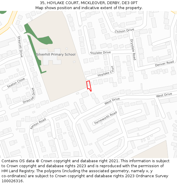 35, HOYLAKE COURT, MICKLEOVER, DERBY, DE3 0PT: Location map and indicative extent of plot
