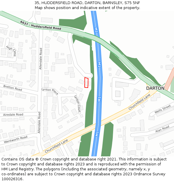 35, HUDDERSFIELD ROAD, DARTON, BARNSLEY, S75 5NF: Location map and indicative extent of plot