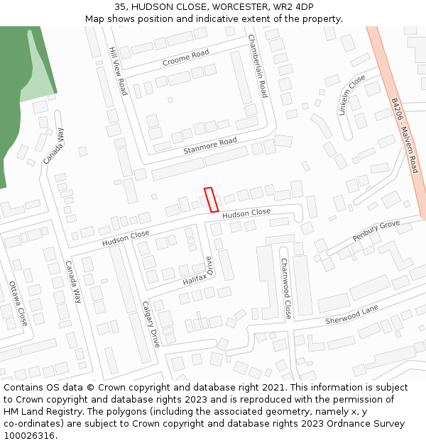 35, HUDSON CLOSE, WORCESTER, WR2 4DP: Location map and indicative extent of plot