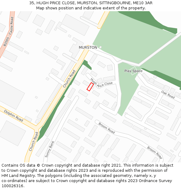 35, HUGH PRICE CLOSE, MURSTON, SITTINGBOURNE, ME10 3AR: Location map and indicative extent of plot