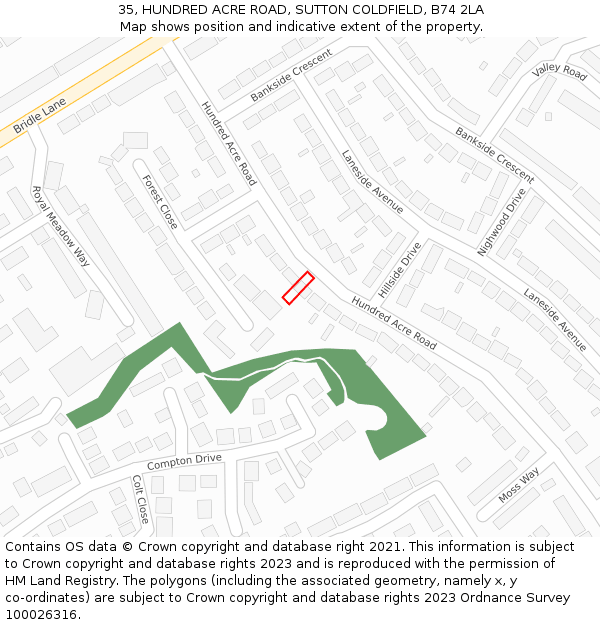 35, HUNDRED ACRE ROAD, SUTTON COLDFIELD, B74 2LA: Location map and indicative extent of plot