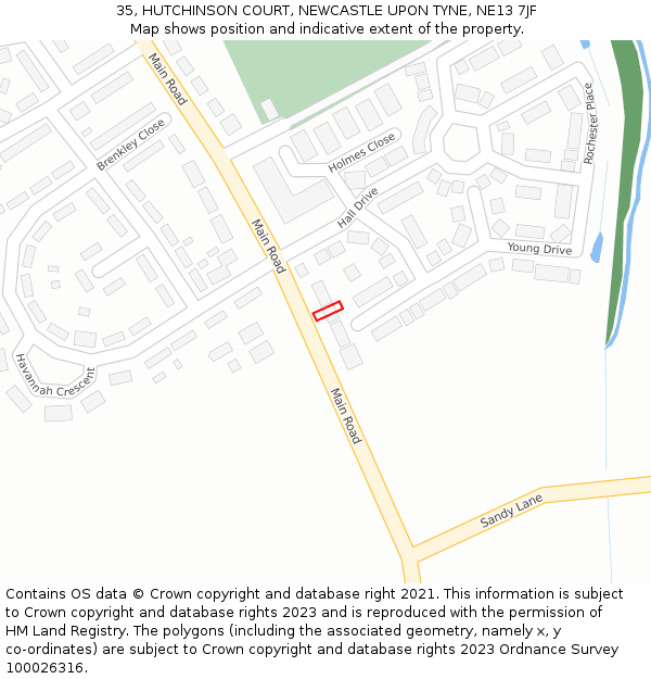 35, HUTCHINSON COURT, NEWCASTLE UPON TYNE, NE13 7JF: Location map and indicative extent of plot
