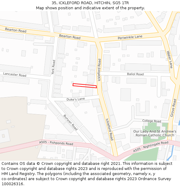 35, ICKLEFORD ROAD, HITCHIN, SG5 1TR: Location map and indicative extent of plot
