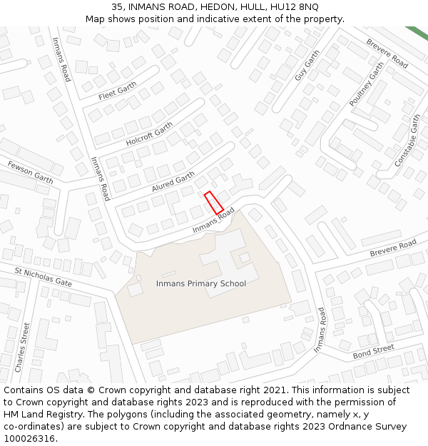 35, INMANS ROAD, HEDON, HULL, HU12 8NQ: Location map and indicative extent of plot