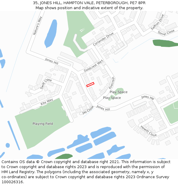 35, JONES HILL, HAMPTON VALE, PETERBOROUGH, PE7 8PR: Location map and indicative extent of plot