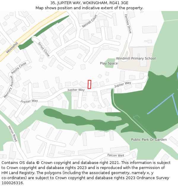 35, JUPITER WAY, WOKINGHAM, RG41 3GE: Location map and indicative extent of plot