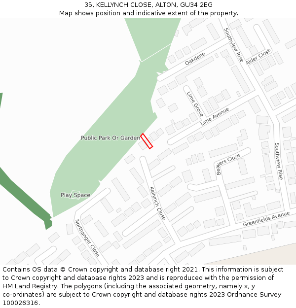 35, KELLYNCH CLOSE, ALTON, GU34 2EG: Location map and indicative extent of plot