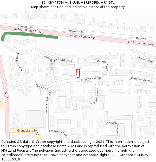 35, KEMPTON AVENUE, HEREFORD, HR4 9TU: Location map and indicative extent of plot