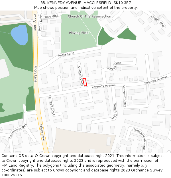 35, KENNEDY AVENUE, MACCLESFIELD, SK10 3EZ: Location map and indicative extent of plot